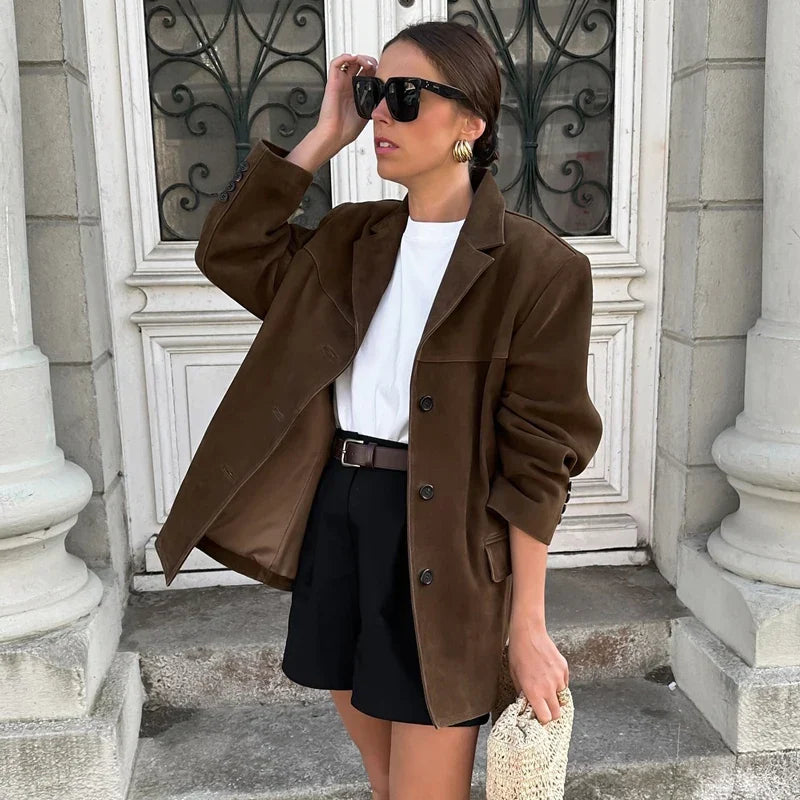 Women's Vintage Brown Suede Leather Jacket – Ideal for Fall and Winter