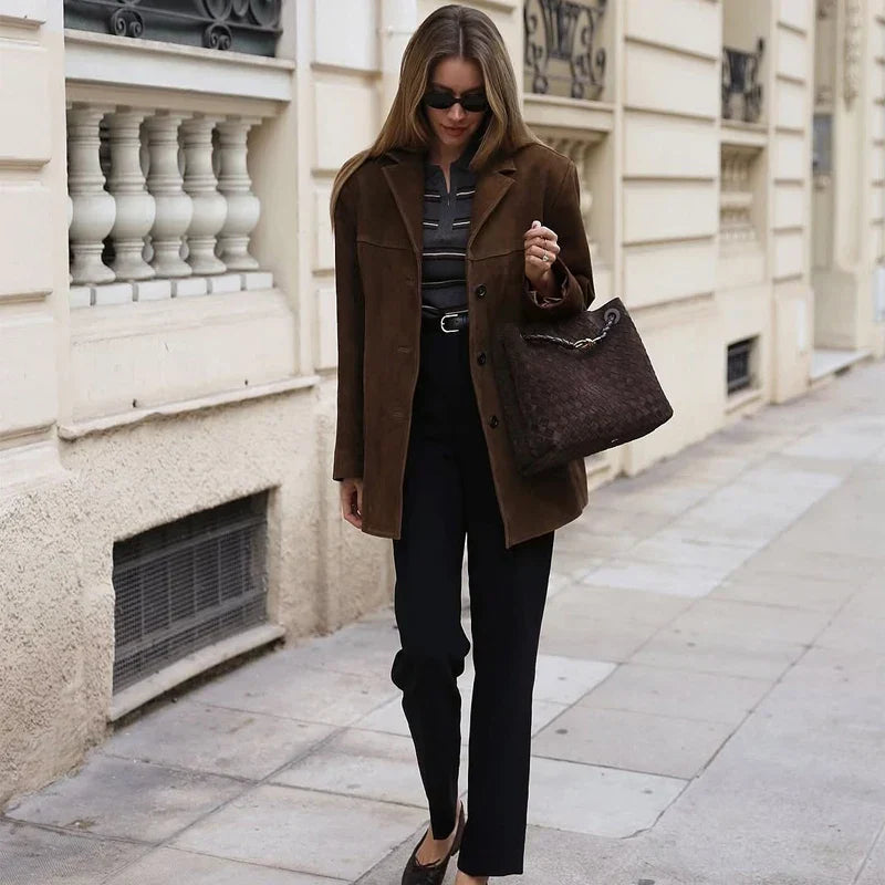 Women's Vintage Brown Suede Leather Jacket – Ideal for Fall and Winter