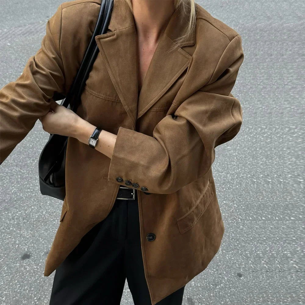 Women's Vintage Brown Suede Leather Jacket – Ideal for Fall and Winter
