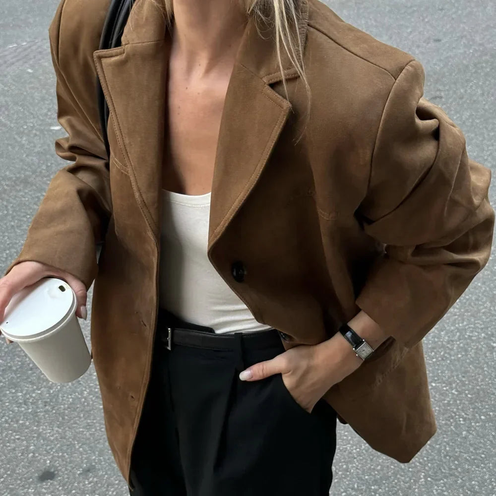 Women's Vintage Brown Suede Leather Jacket – Ideal for Fall and Winter