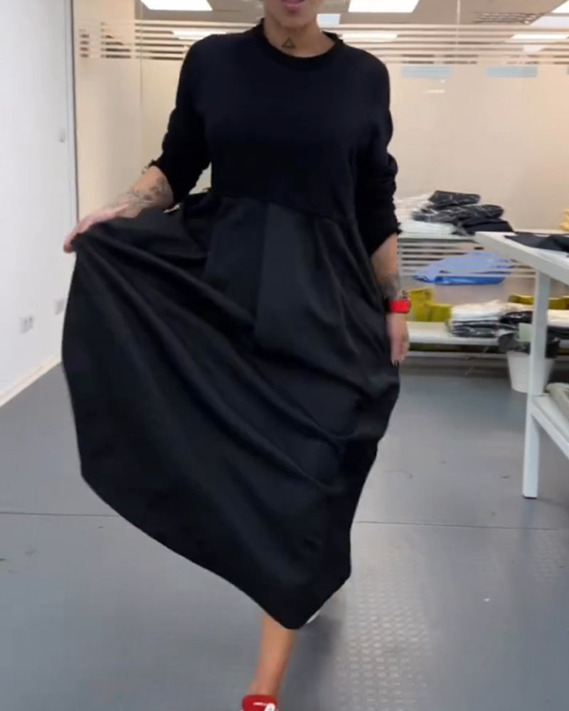 Relaxed Fit Long Black A-Line Dress