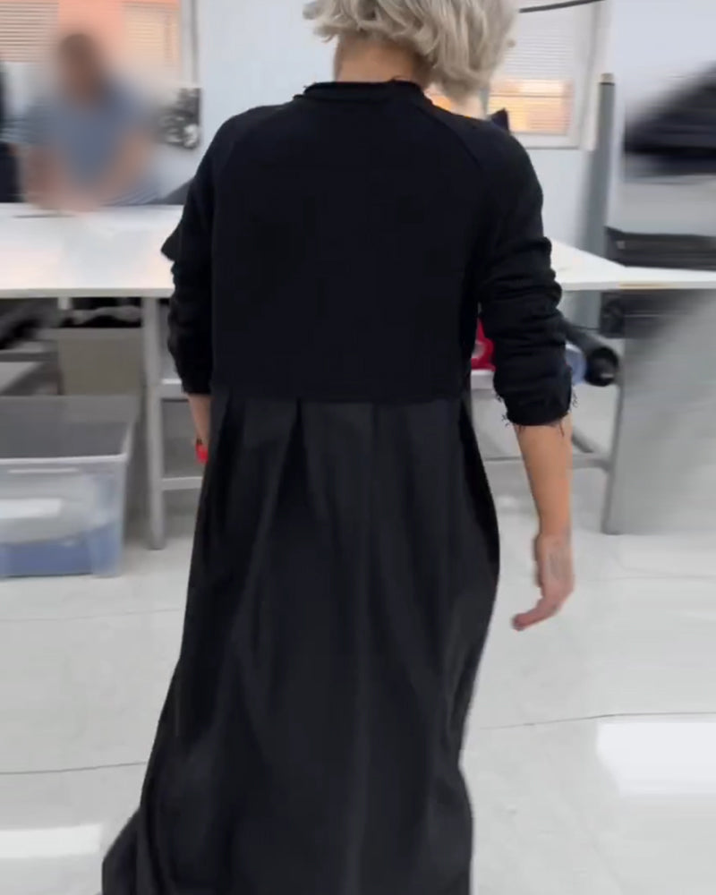 Relaxed Fit Long Black A-Line Dress