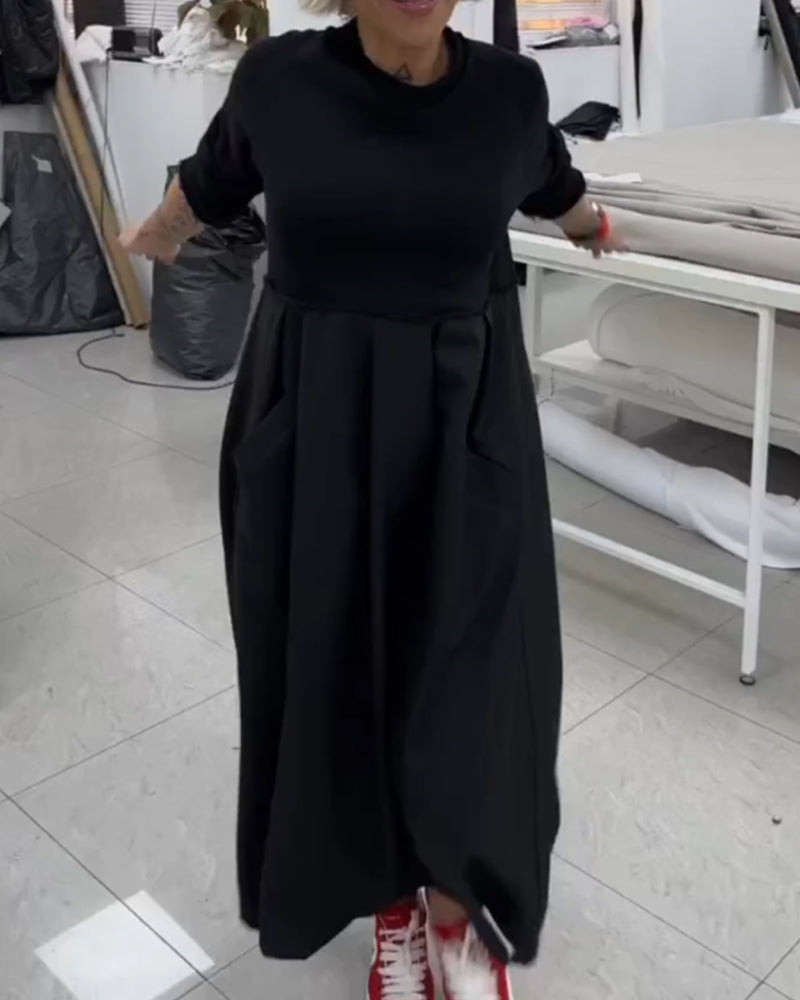 Relaxed Fit Long Black A-Line Dress