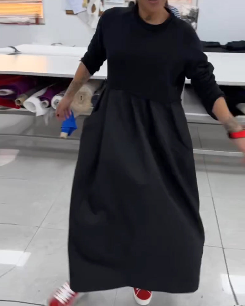 Relaxed Fit Long Black A-Line Dress