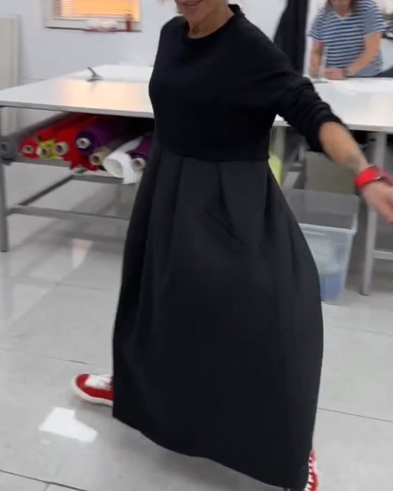 Relaxed Fit Long Black A-Line Dress