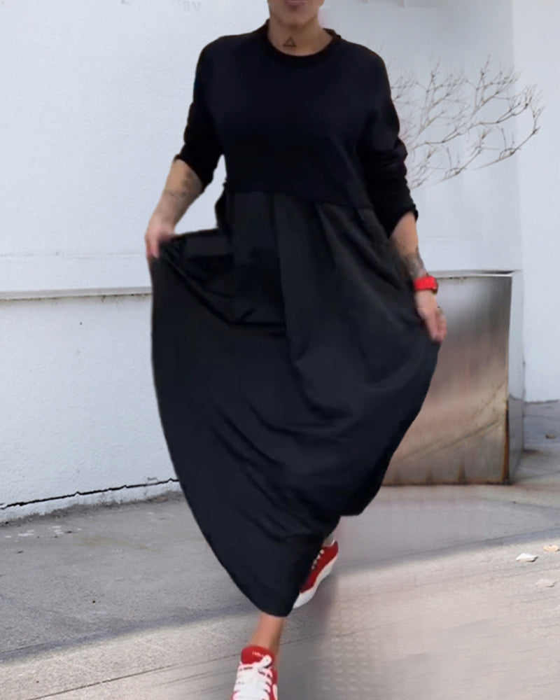 Relaxed Fit Long Black A-Line Dress