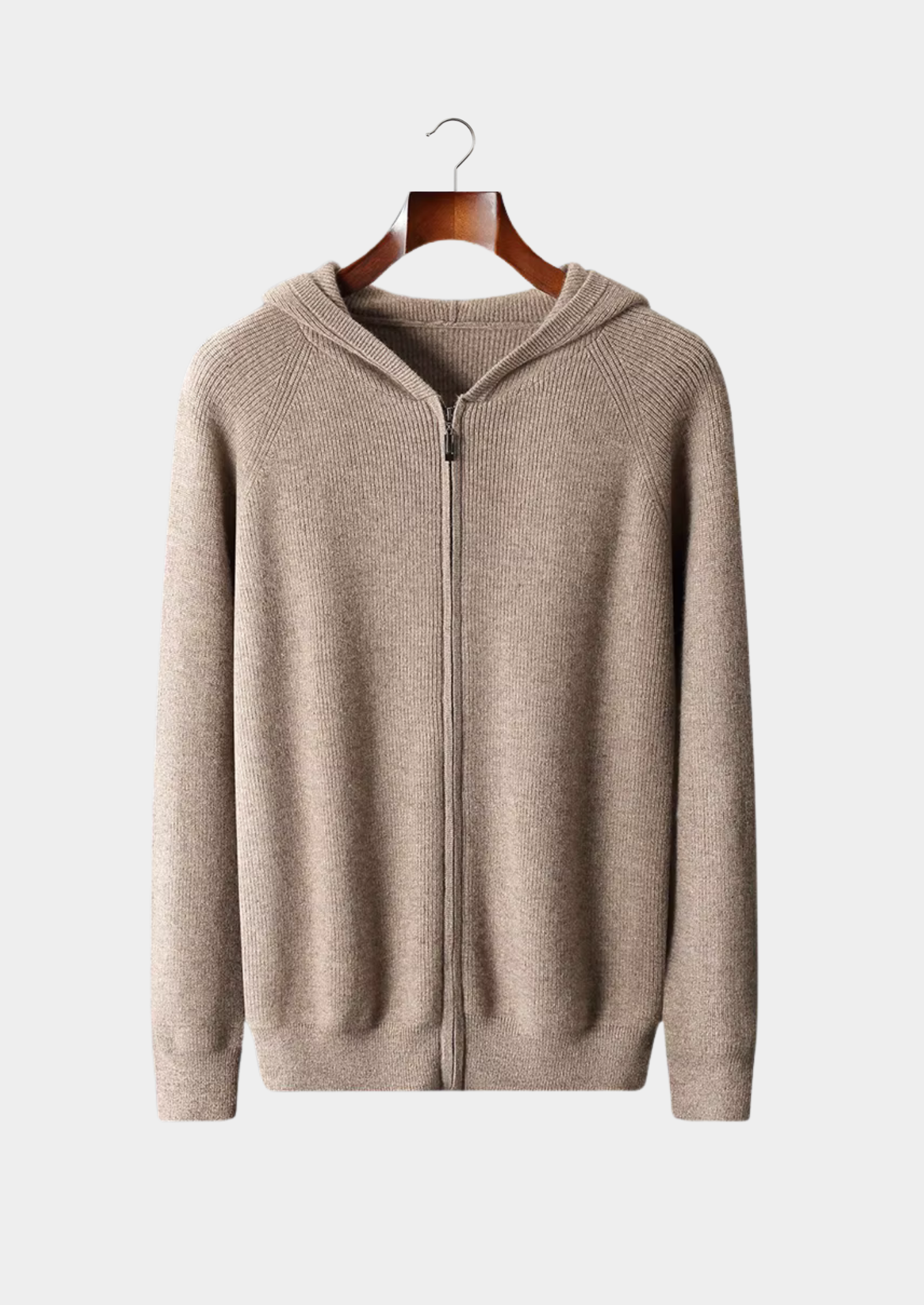 Premium Extra-Fine Merino Wool Ribbed Zip-Up Hoodie