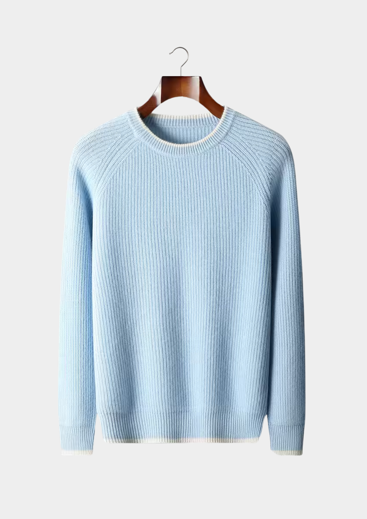 Premium Extra-Fine Merino Wool Two-Tone Crew Neck Sweater