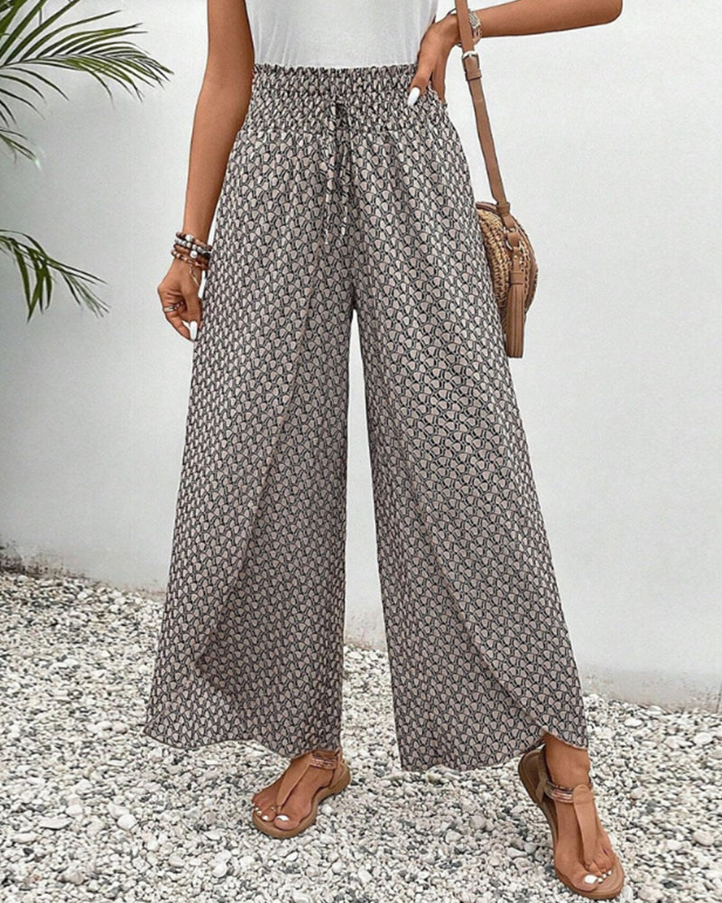 Sophie-Rae - Bohemian Print High-Waisted Lightweight Trousers