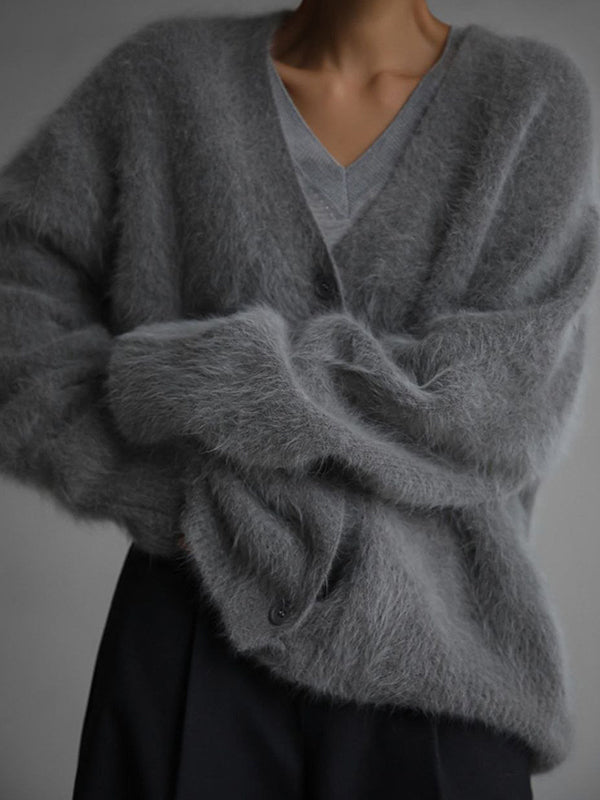 Women's V-Neck Oversized Fluffy Cardigan