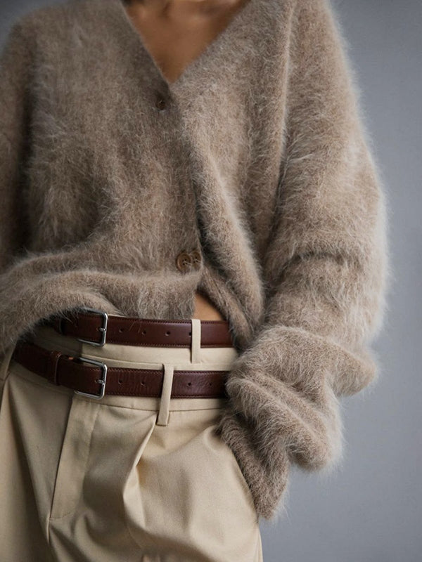 Women's V-Neck Oversized Fluffy Cardigan