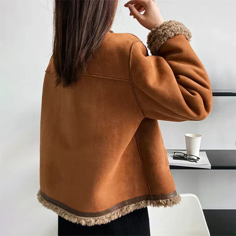 Women's Fleece-Lined Teddy Winter Coat with Button Closure