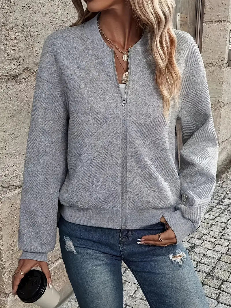 Women's Lightweight Zip-Up Bomber Jacket with Ribbed Cuffs
