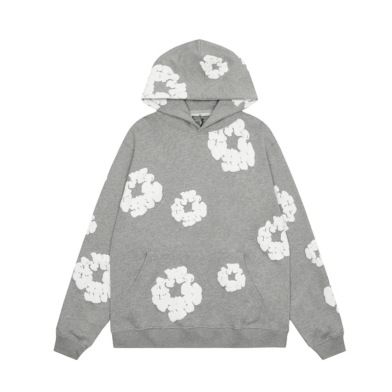 Declan | Floral-Printed Denim Hoodie with Attached Hood