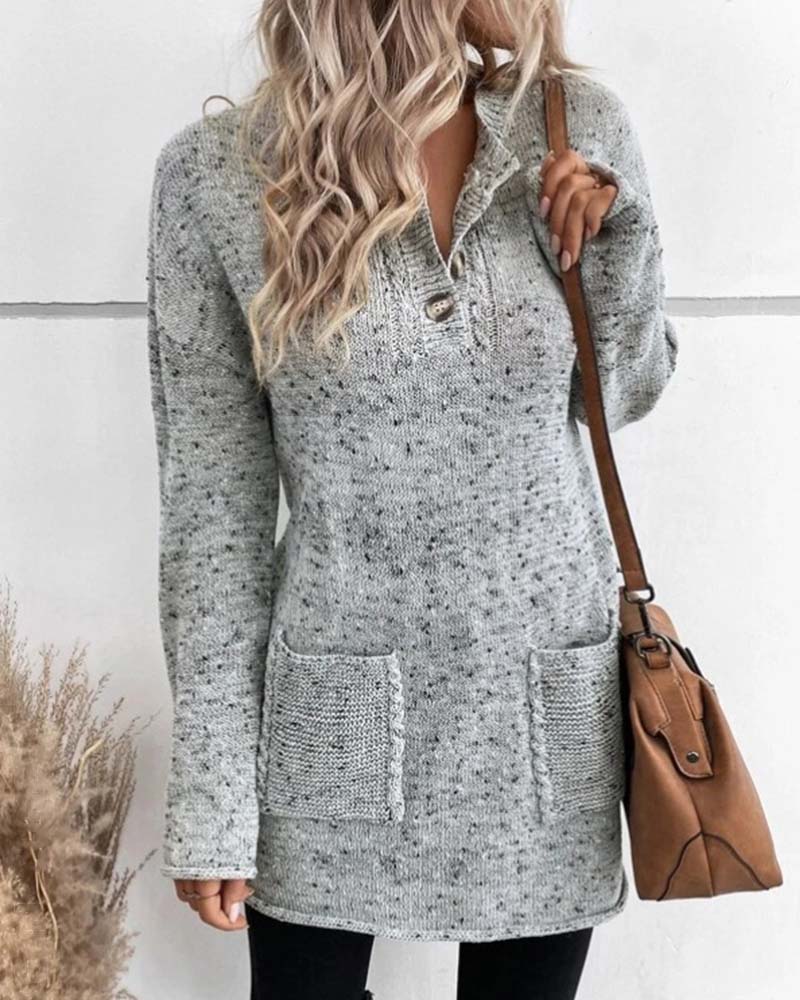 Deqa | V-Neck Long Jumper with Pockets