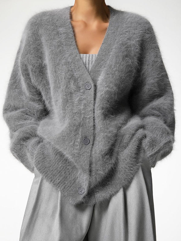 Women's V-Neck Oversized Fluffy Cardigan