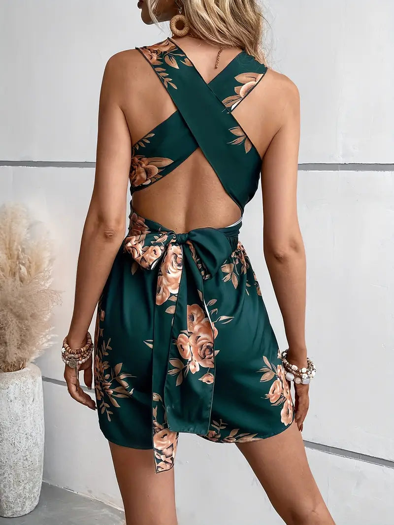 Fabienne - Floral Playsuit with Stylish Décolletage