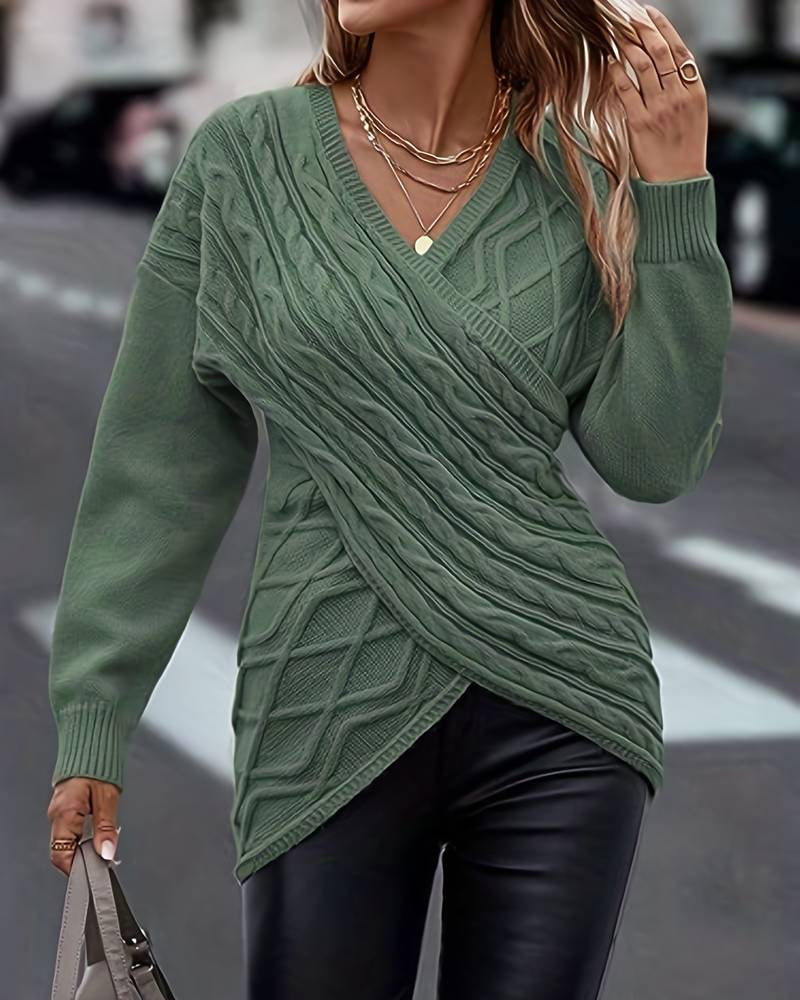 Solid Color V-Neck Long Sleeve Sweaters