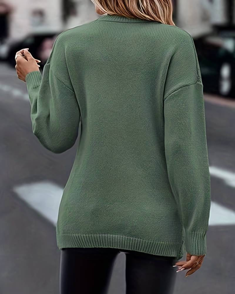 Solid Color V-Neck Long Sleeve Sweaters