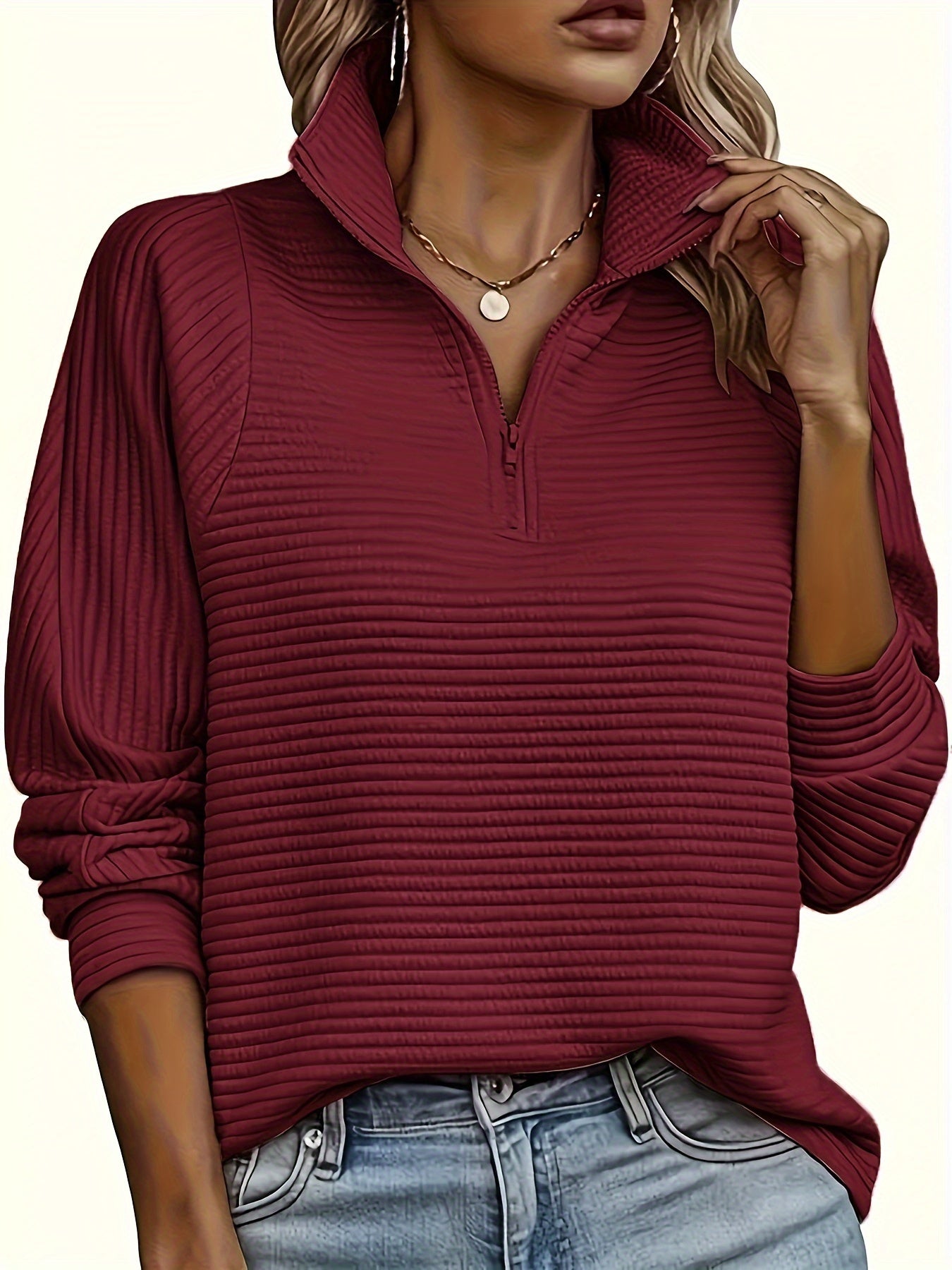 Elise | Textured Long Sleeve Casual Sweatshirt