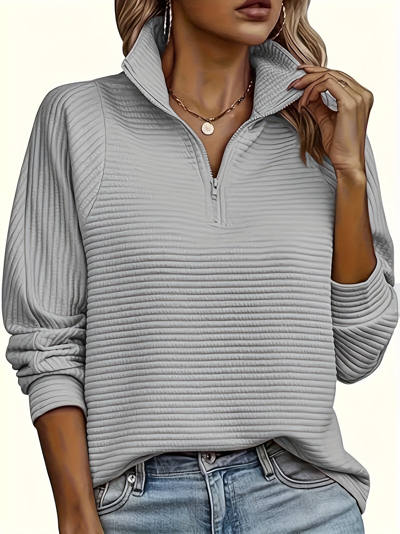 Elise | Textured Long Sleeve Casual Sweatshirt