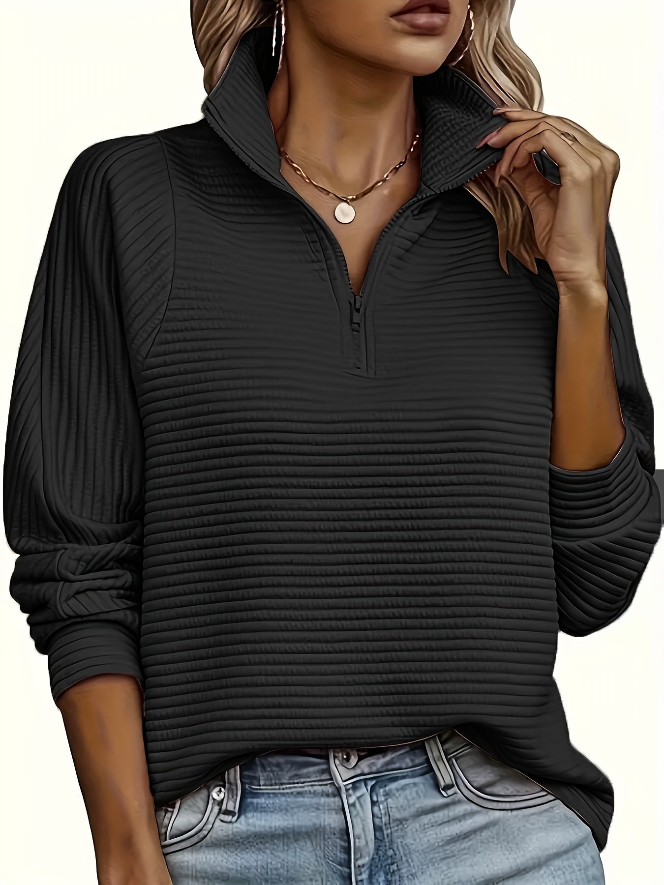 Elise | Textured Long Sleeve Casual Sweatshirt