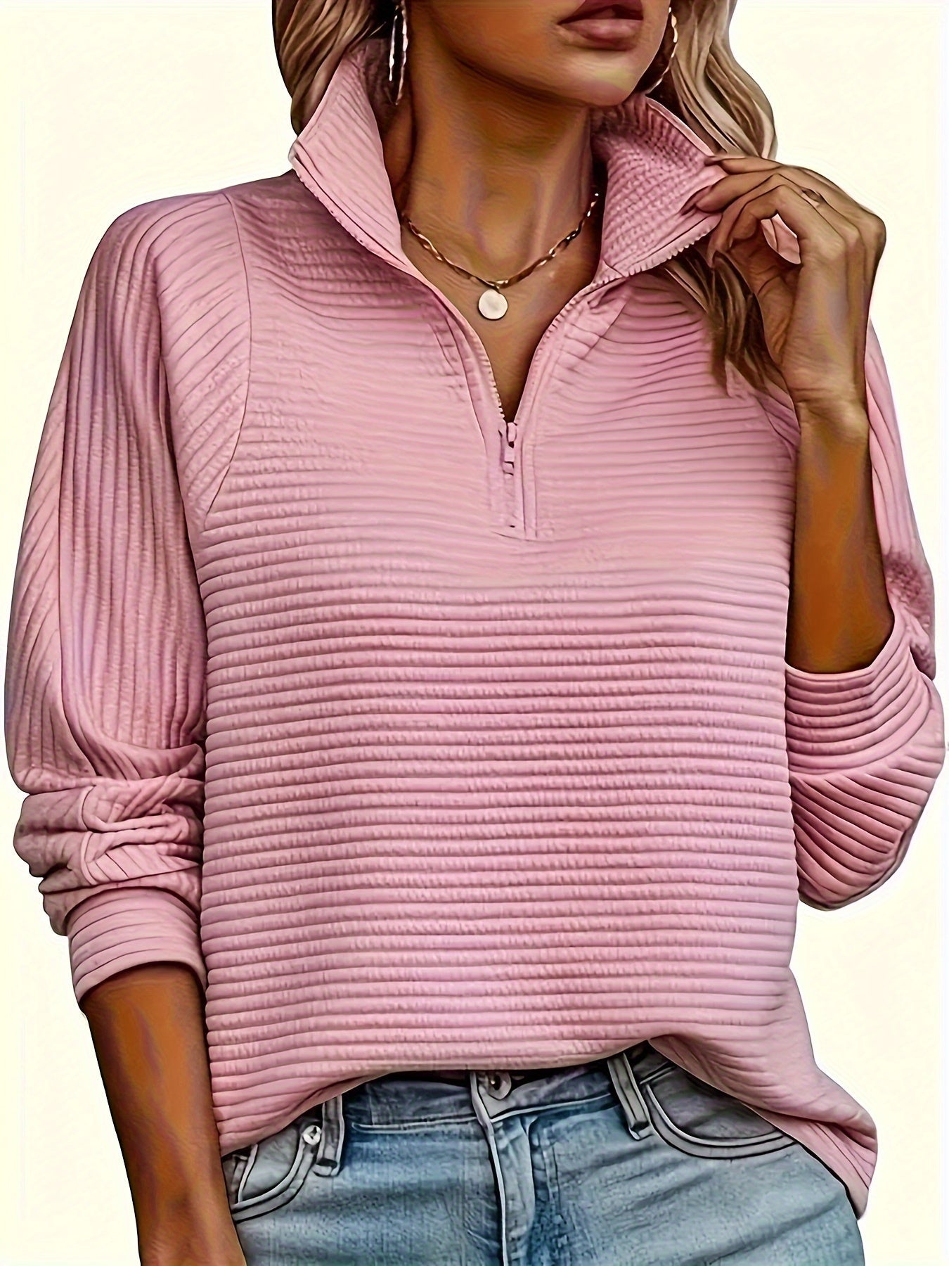 Elise | Textured Long Sleeve Casual Sweatshirt