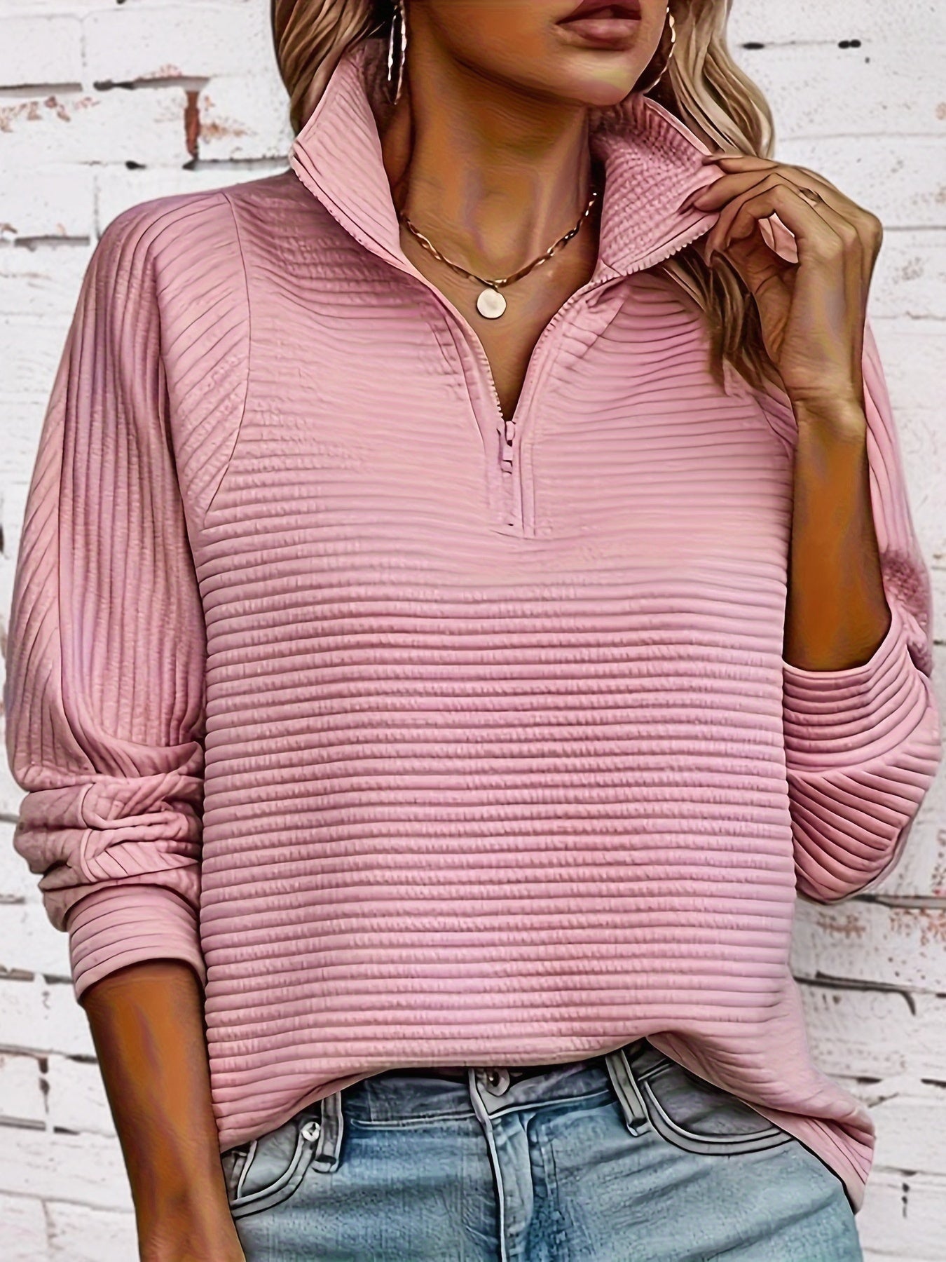 Elise | Textured Long Sleeve Casual Sweatshirt