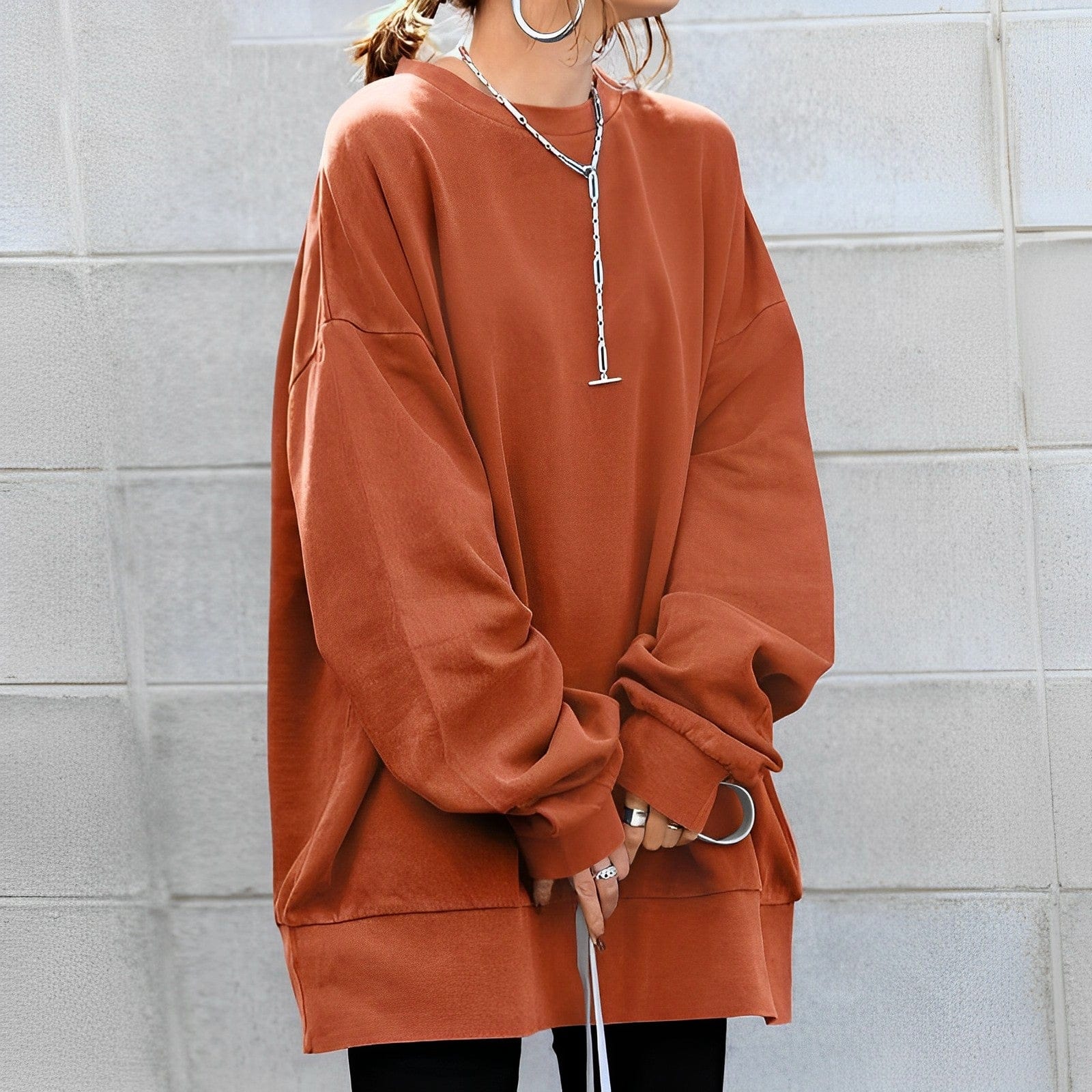Plus-Size Women's Round Neck Long Sleeve Sweatshirt