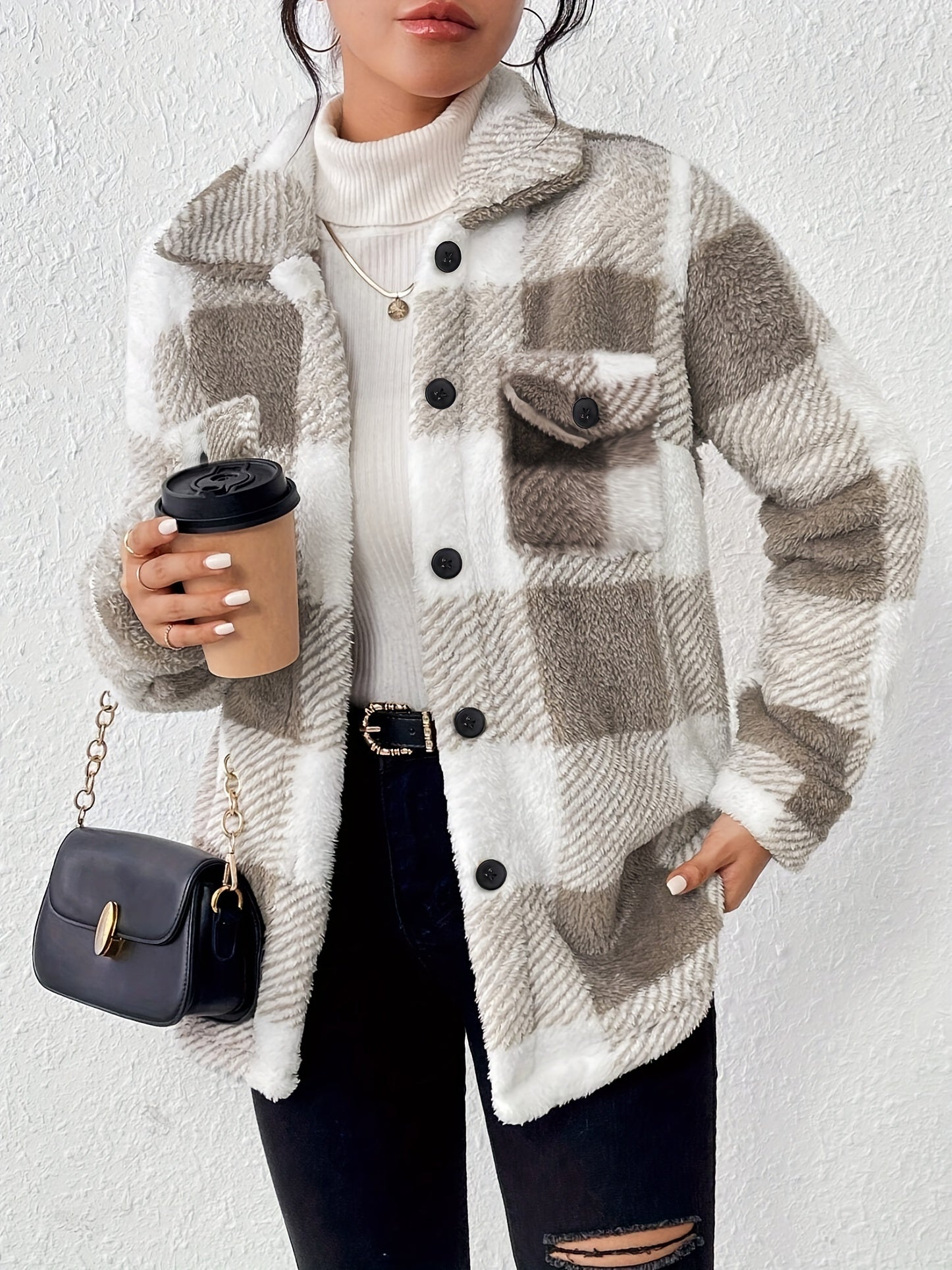 Feline | Long Sleeve Checked Button-Up Coat