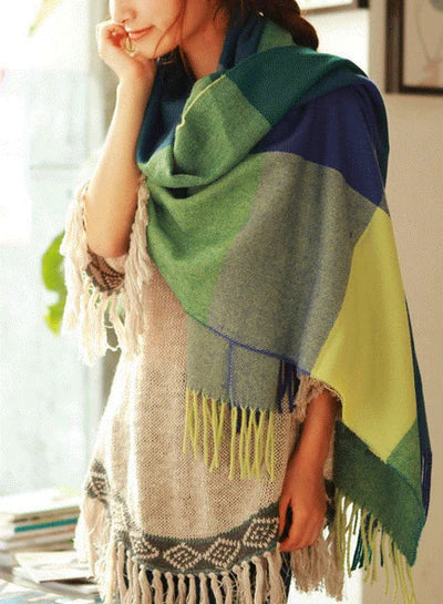 Oversized Luxe Checked Winter Scarf with Fringes