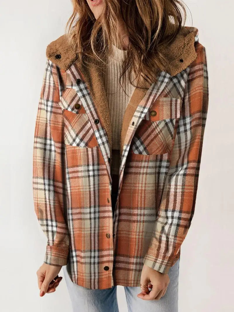 Women's Hooded Checked Teddy Coat for Winter