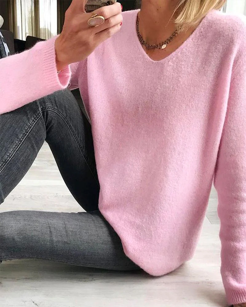 Lightweight V-Neck Long Sleeve Sweater for Women