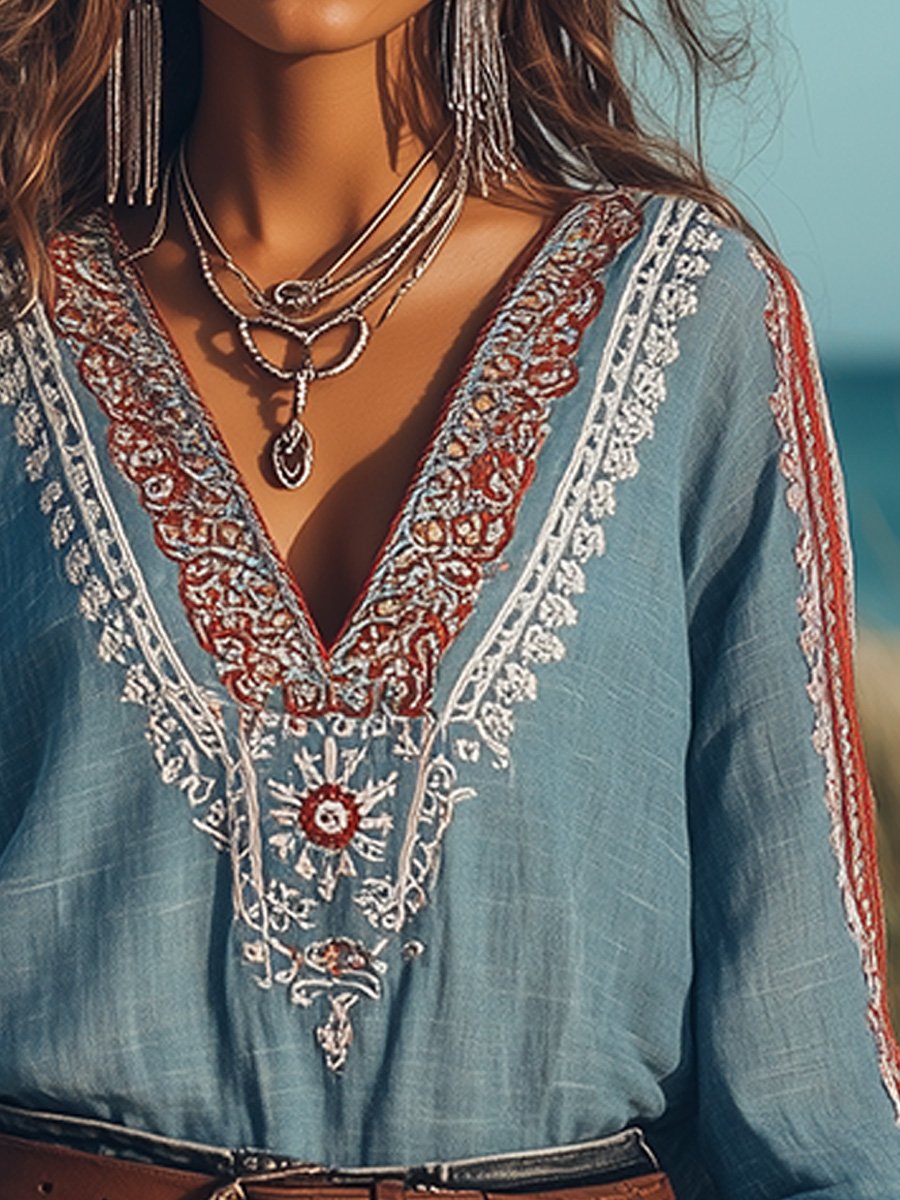 Elva - Boho V-Neck Blouse