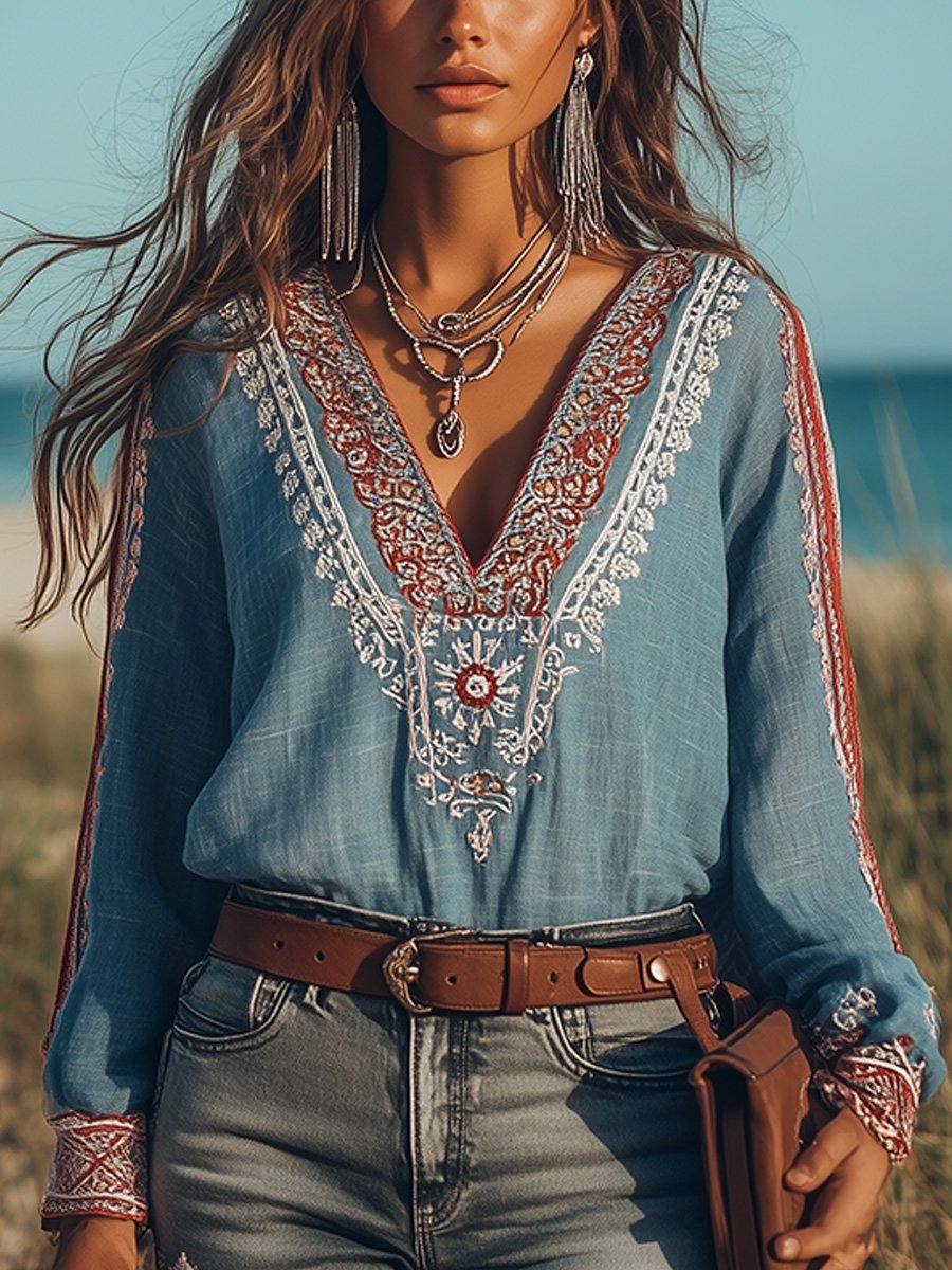 Elva - Boho V-Neck Blouse
