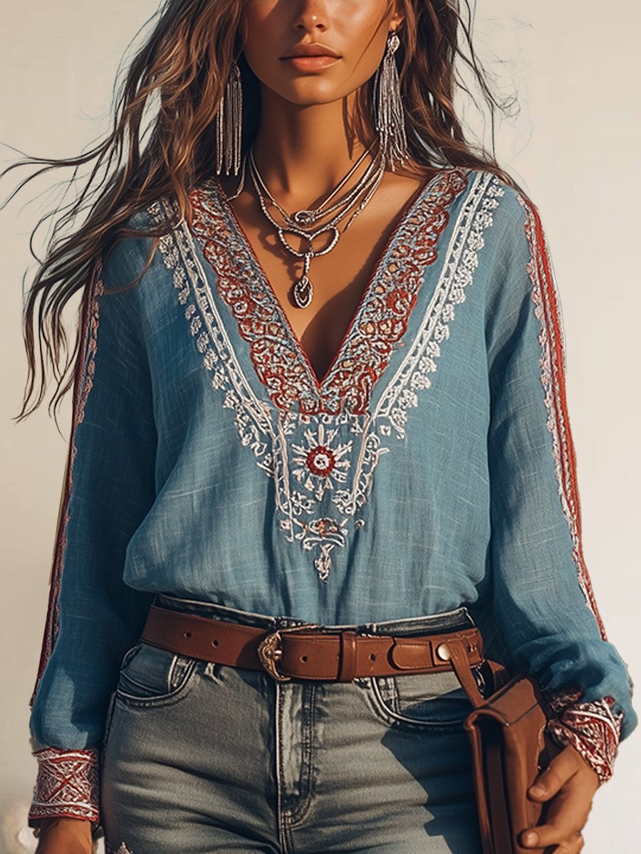 Elva - Boho V-Neck Blouse