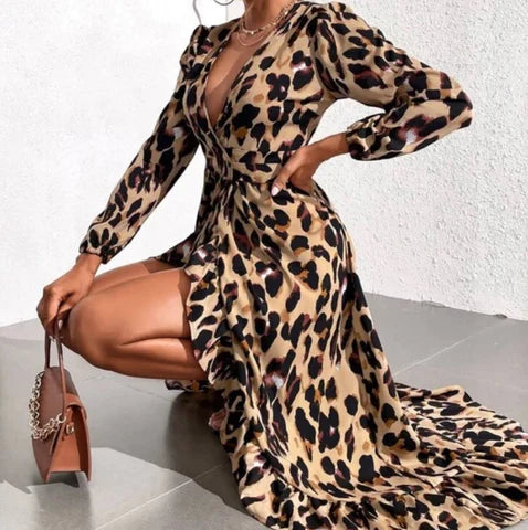 Leila | Leopard Print V-Neck Dress