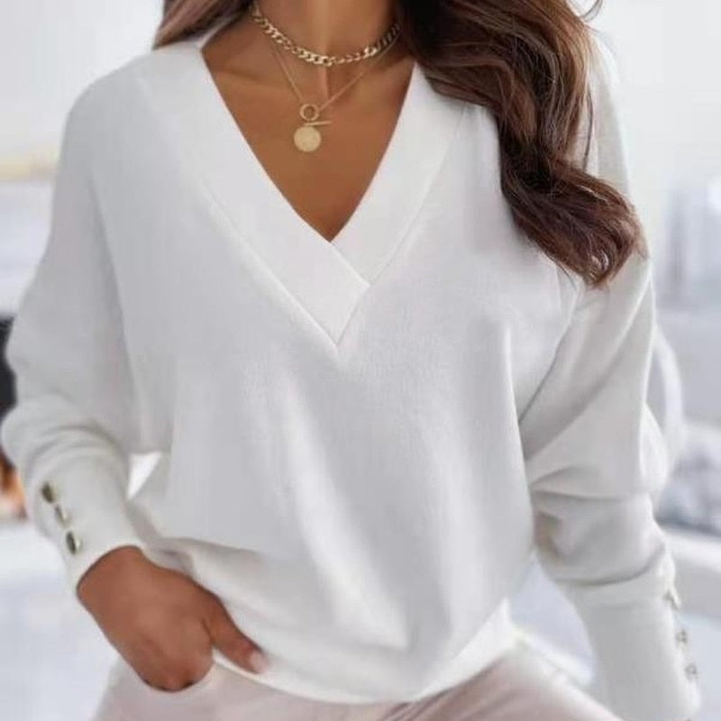 Lix V-Neck Sweater | Cozy Women's Jumper with Gold Button Accents
