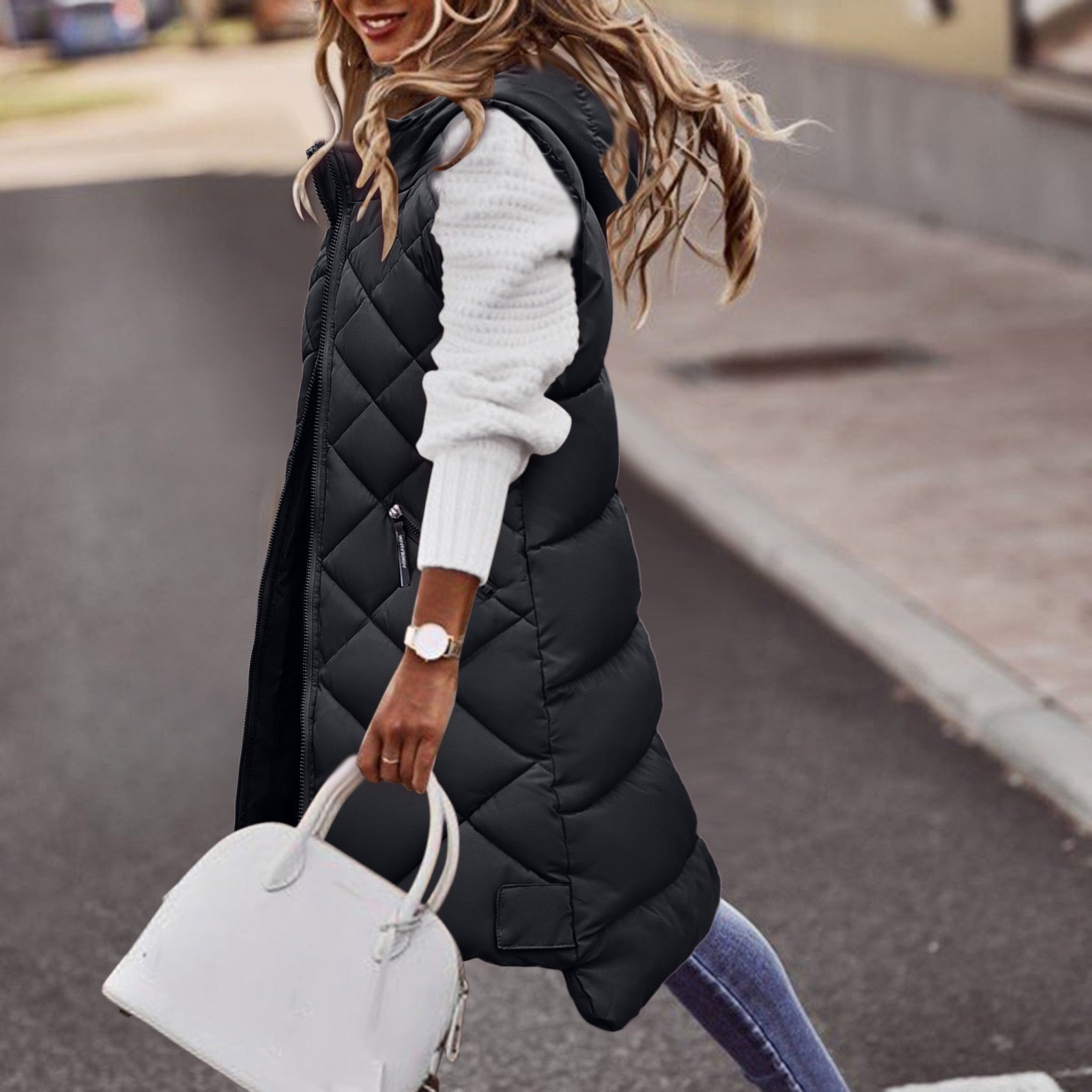 Loavies | Women's Hooded Long Puffer Gilet