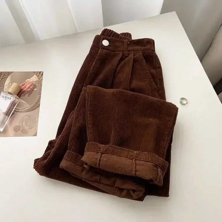 Loes | Women's High-Waisted Retro Corduroy Pants