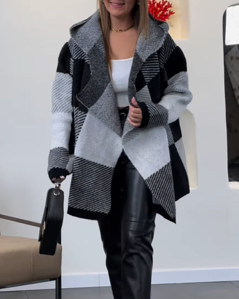 Color-Blocked Hooded Loose Jacket