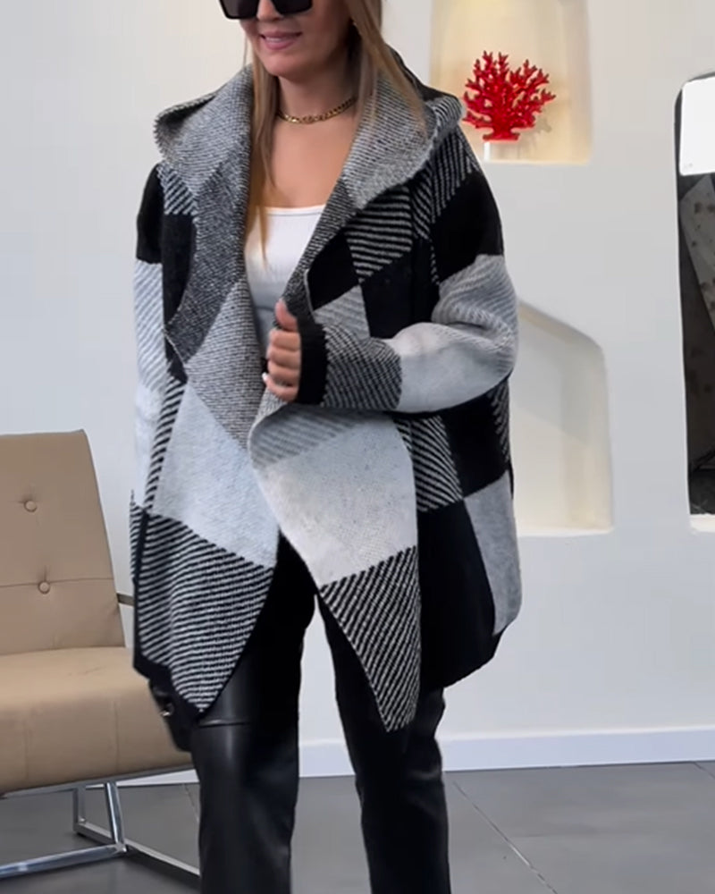 Color-Blocked Hooded Loose Jacket