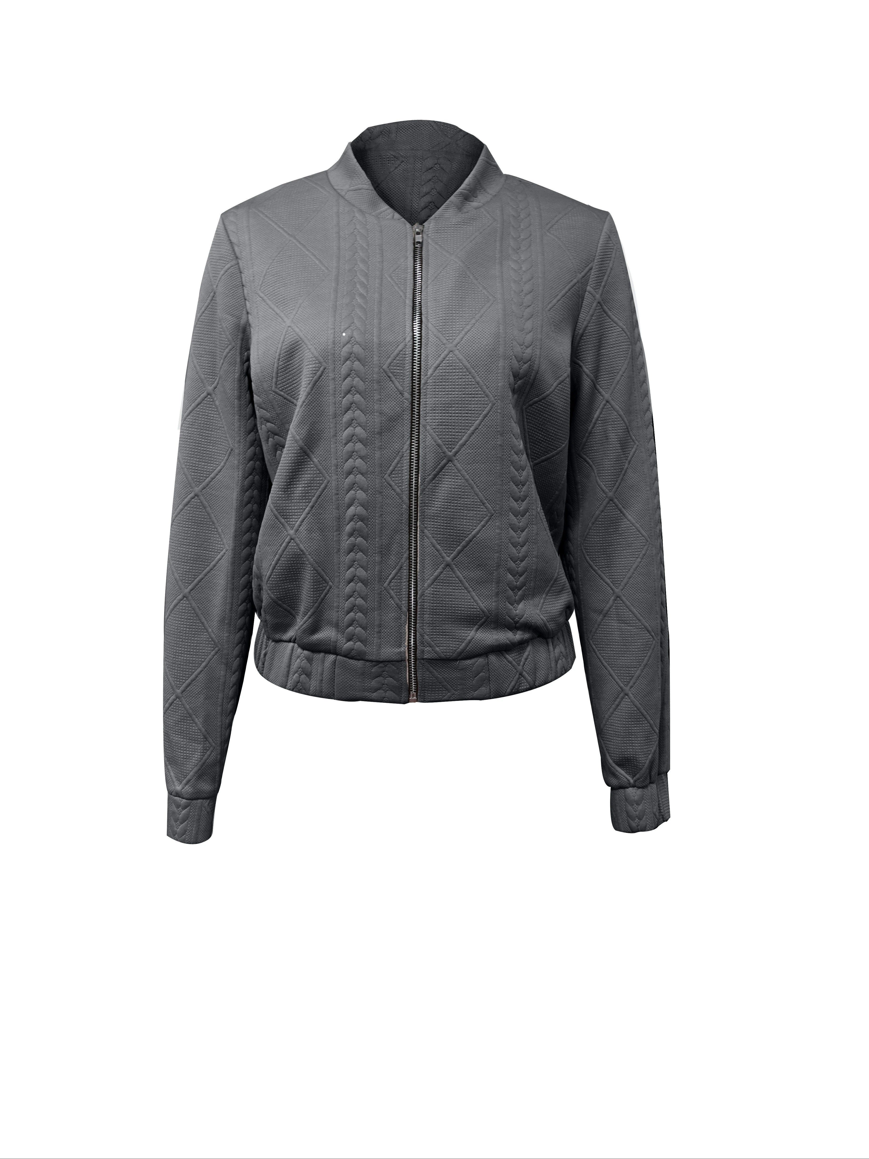 Lotte | Plain Textured Casual Bomber Jacket
