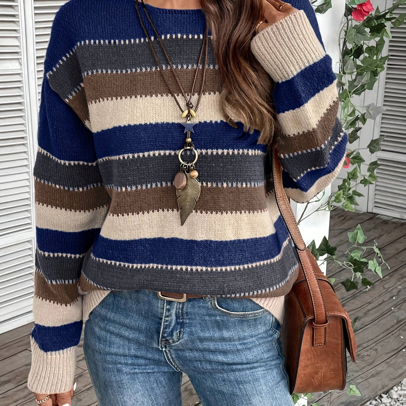 Lotte | Vibrant Crew Neck Sweater with Drop Shoulders and Long Sleeves
