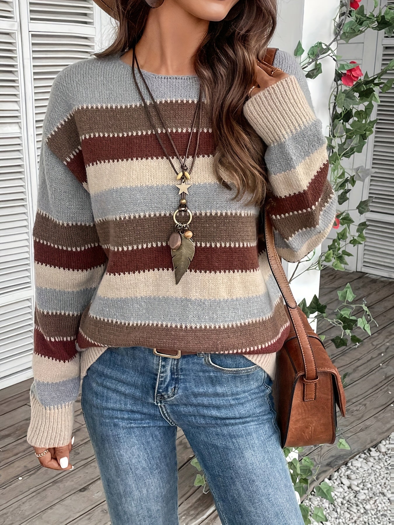Lotte | Vibrant Crew Neck Sweater with Drop Shoulders and Long Sleeves