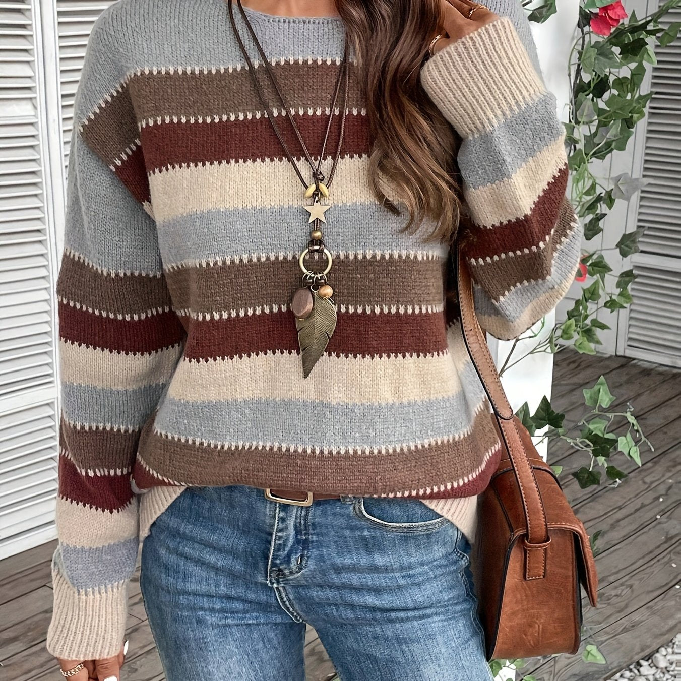 Lotte | Vibrant Crew Neck Sweater with Drop Shoulders and Long Sleeves