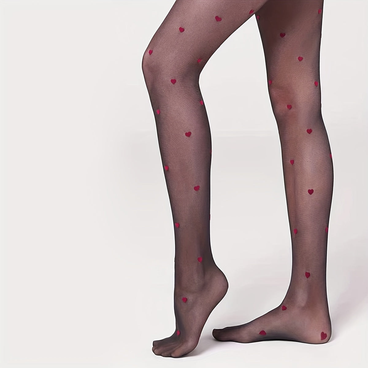 Lotte | Sheer High-Waisted Tights with Red Love Heart Design