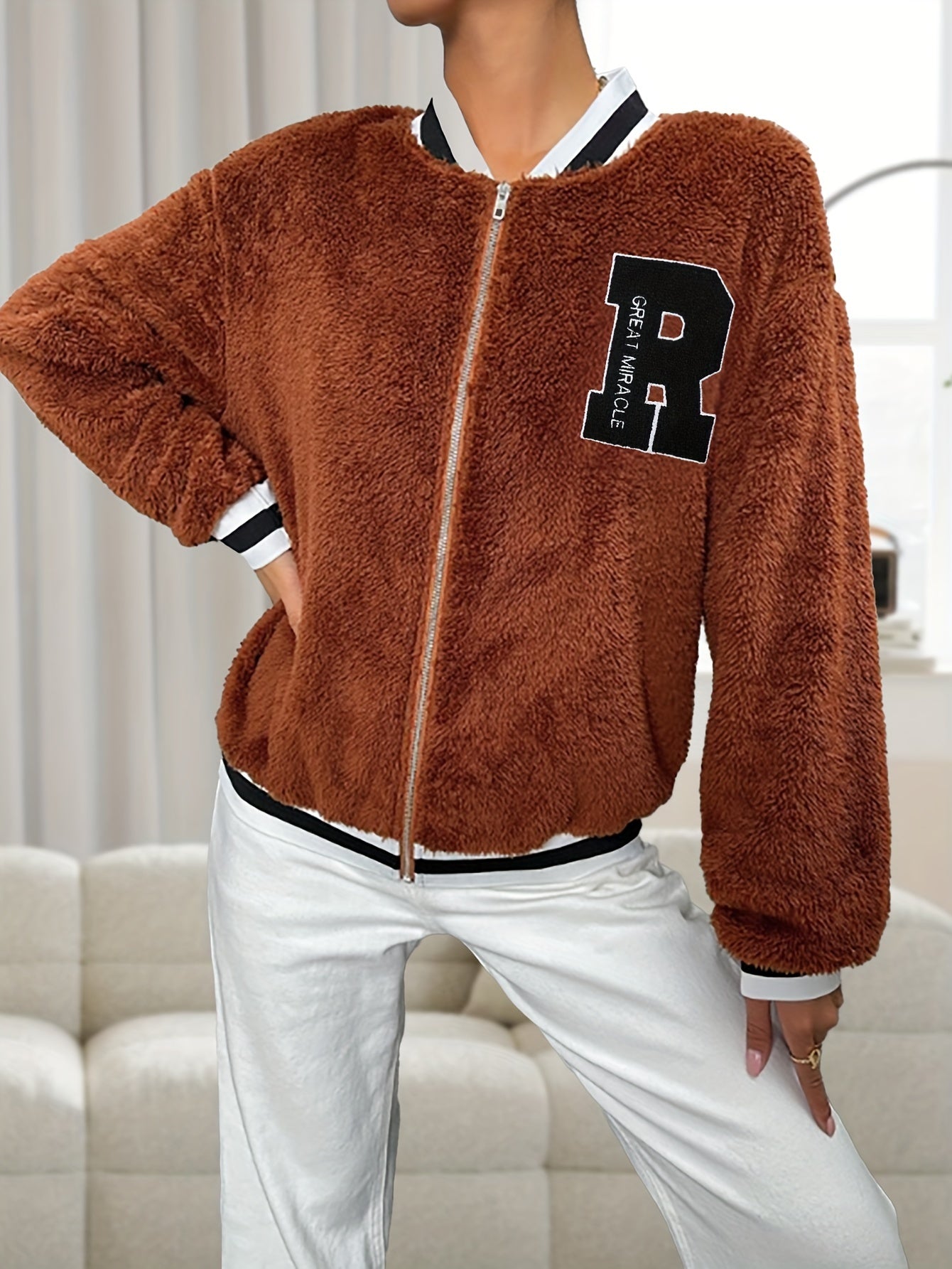 Lotte | Teddy Bomber Jacket Featuring Letter Print