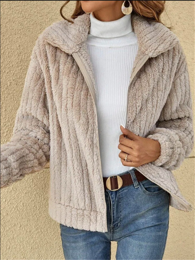 Lou | Zip-Up Striped Thick Fleece Jacket