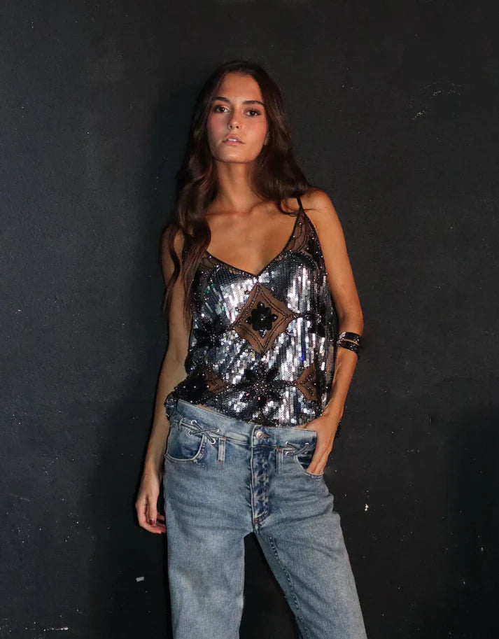 Lois - Sheer Sleeveless Sequin Top